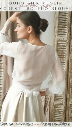 BRIDE bolero, robes, garter LACE WEDDING BOLERO Ivory Silk Wedding bolero long sleeve, Shrug Women Wedding, Bridal Modest Coverup, Boho Blouse for Bride, Bridal Lace Blouse, dress capalet15