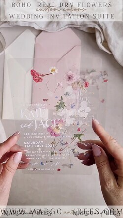 WEDDING INVITATIONS plexi acrylic mirror Blush Pink Clear real flowers Wedding Invitations, Elegant Garden  pampass gras Wedding Cards, Velvet  transparent  Wedding Invites,  Wedding Invitation Suite18
