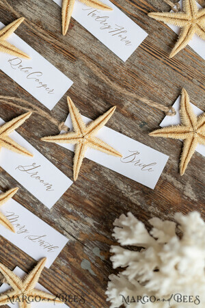  Beach/marine/ Destionation Wedding Theme Elegant Marine Wedding Place Cards with a Starfish and Burlap Twine, Minimalistic Name Tags For Your Wedding Tables, Romantic Wedding Place Tags, Editable Text 