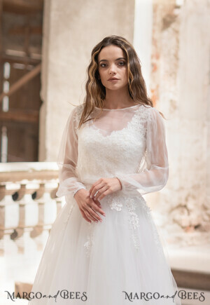  WEDDING BOLERO & SHRUGS Ivory chiffon Wedding bolero long sleeves Shrug Wedding gown Topper, Bridal Backless Cover up, Chiffon Bridal Blouse, Bridal Capelet