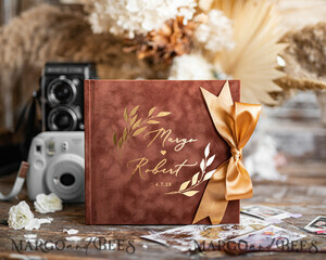  Velvet Instax Guestbook Terracotta Boho Instax velvet Wedding GuestBook Gold, Burnt Orange Instant Wedding Guest Book, Polaroid velvet Guestbook Rust Golden wedding