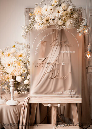 TABLE PLANS AND WEDDING WELCOME SIGNS Plexi Gold / Samt Bogen gefroren und goldene Acryl-Hochzeit Willkommen-Schild, Plexiglas goldene Hochzeitsdekoration, personalisiertes Hochzeitsschild, modernes Boho Empfangshochzeitsbrett