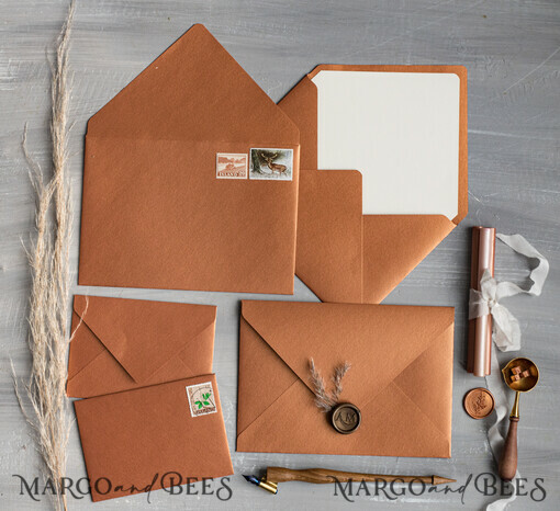 WEDDING INVITATIONS Velvet Envelopes  terracotta Handmade envelopes with Liner for invitations, handmade Craft Envelopes for Wedding cards