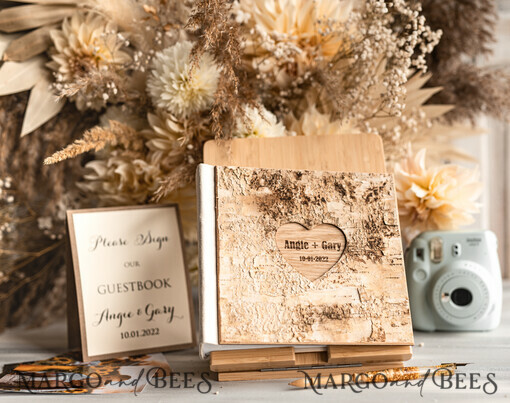 WEDDING GUEST BOOKS Holzrustikale Gästebücher Rustikales Holz Hochzeits-Gästebuch, Boho Instax Sofortbild Fotokabine, Holzalbum rustikales Gästebuch Polaroids