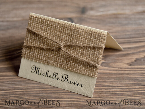 PLACE CARDS / TABLE CARDS Rustic Eco Wedding Place cards Rustic Wedding Place Cards, Ecru Place Cards, Natural Burlap Twine Wedding Name Cards, Eco Rustic Name Tags, Editable Text, Simple Design Escort Cards