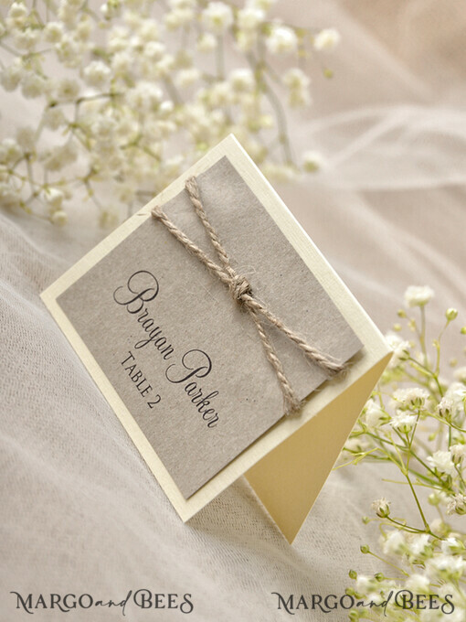 PLACE CARDS / TABLE CARDS Rustic Eco Wedding Place cards Ivory Eco Wedding Place Cards, Eco Grey Wedding Name Tags with Burlap Twine, Rustic Custom Wedding Stationery, Delicate Wedding Place Cards, Editable Text