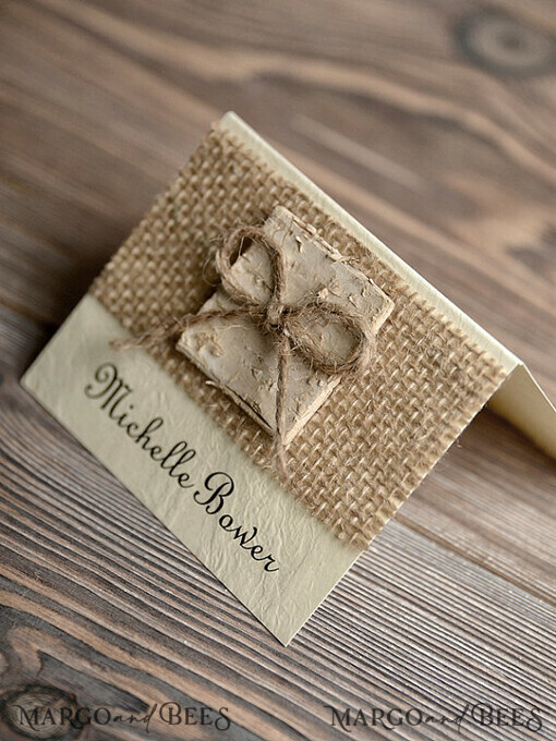 PLACE CARDS / TABLE CARDS Rustic Eco Wedding Place cards Rustic Ivory Wedding Place Cards with Natural Burlap, Simple Wedding Name Tags with Burlap Twine Bow, Birch Decor, Elegant Wedding Stationery, Editable Text