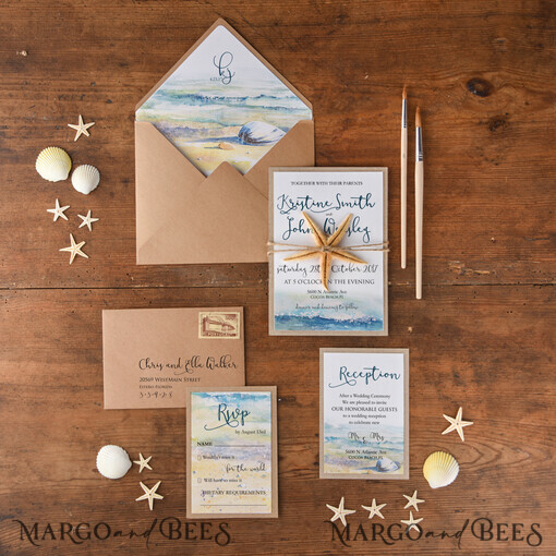 WEDDING INVITATIONS passport to love/ beach wedding invites  Custom wedding invitation, seaside ceremony style stationery, eco