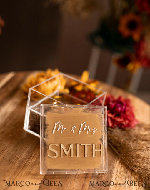 RING BEARER BOXES & PILLOWS Clear Gold Acrylic Ring Box Ring Box for Wedding Ceremony 3 rings, Clear Acrylic Golden Wedding Ring Box for ceremony, Boho Glam Wedding Ring Boxes, Luxury Acrylic Gold Ring box double Custom Colors