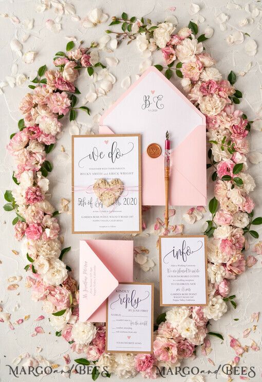 WEDDING INVITATIONS Elegant Invites Classic Cards Vintage Wooden Wedding Invitations, Elegant Birch Heart Wedding Cards, Bespoke Pink Wedding Invites, Handmade Wedding Stationery