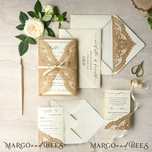 WEDDING INVITATIONS lasergeschnitten / graviert / geprägt Elegante Hochzeitseinladungen Set, Spitzenrustikale Hochzeitseinladungen Set, rustikale Hochzeitseinladungen, ökologisch rustikale Hochzeitskarten