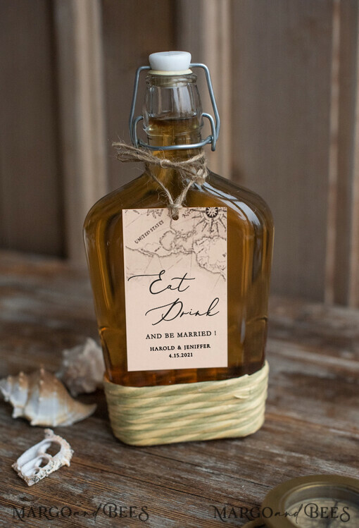 DRINKS LABELS BEACH Custom wine label card beach destination wedding theme   
