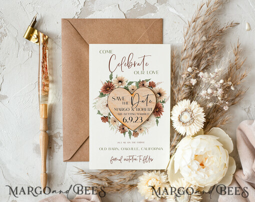 SAVE THE DATES rustic boho magnets Wedding Save The Date Card and Heart Magnet, Beige Ivory Save Our Date Magnets, Boho save our dates Cards wooden Magnets Cards