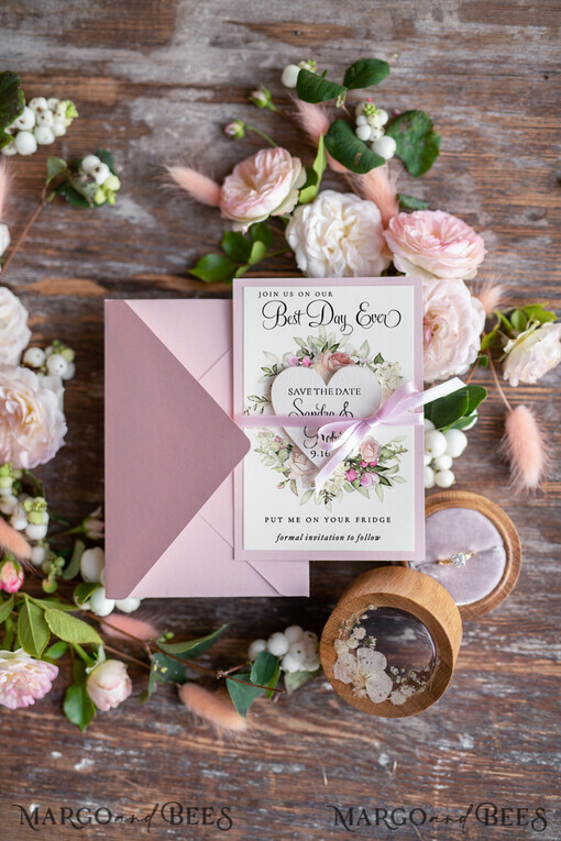 SAVE THE DATES rustic boho magnets Save the date wedding card, don`t forget magnet, pastel pink