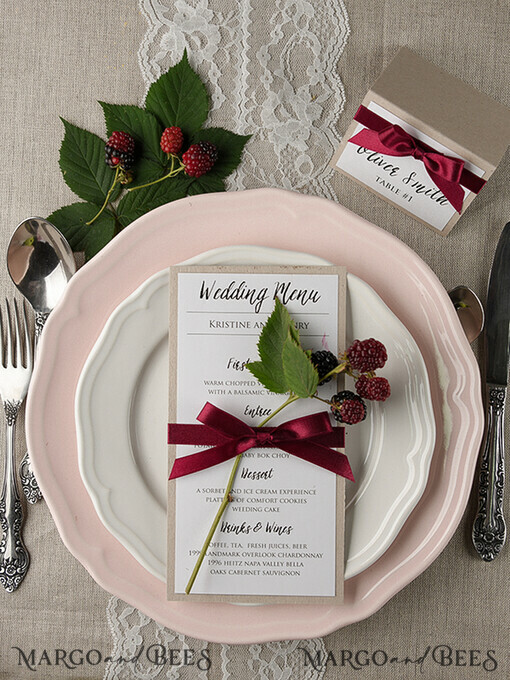 MENU & PROGRAMS rustic and lace Rustic Wedding Menu with Ribbon, Barn Wedding Dinner Menu, Eco Romantic Personalized Cards, Kraft Wedding Menu, Simple Rustic Wedding Menu, Elegant Ecru Wedding Menu Cards