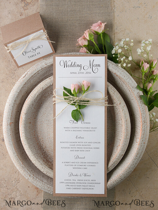 MENU & PROGRAMS rustic and lace Simple Rustic Glam Wedding Menu, Bespoke Vintage Wedding Menu Cards, Elegant Handmade Wedding Menus With Twine, Unique Custom Minimalist Wedding Menu Cards    