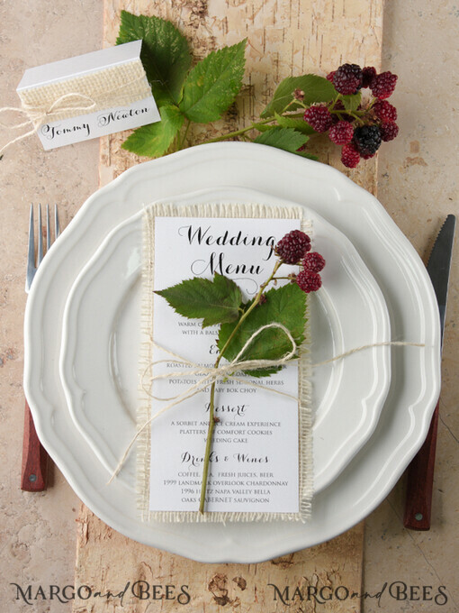 MENU & PROGRAMS rustic and lace Minimalistic White Wedding Menus, Elegant Rustic Wedding Menu Cards, Aesthetic Wedding Dinner Menu, Modern Wedding Menu, Delicate Classic Wedding Menu And Twine