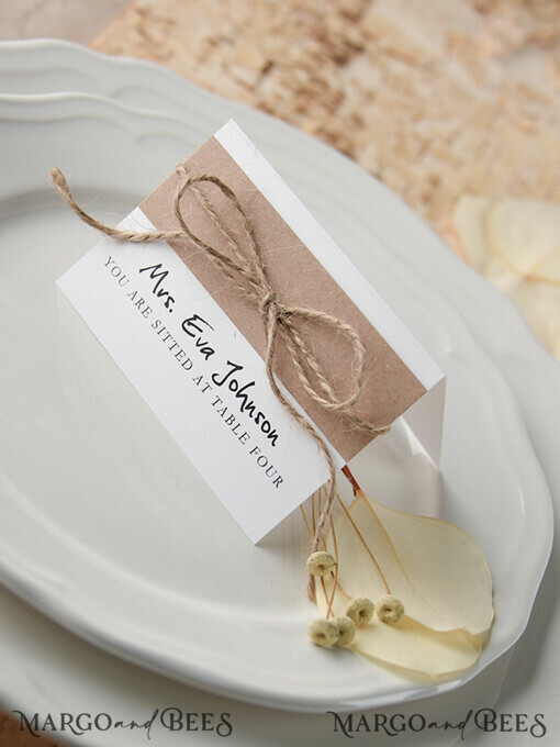 PLACE CARDS / TABLE CARDS rustic and lace Elegant Eco and White Wedding Place Cards with Burlap Twine, White Wedding Name Tags with Eco Paper, Rustic Wedding Stationery, Editable Text Escort Cards