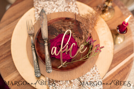 PLACE CARDS / TABLE CARDS Acrylic Gold Clear / Wood 3D Laser Cut Names Gold Place Cards, Acrylic Place Card, Gold 3D Wedding Place Cards, GOLD Mirror Custom Escort Cards, Acrylic Laser Cut Place Names, Editable Text