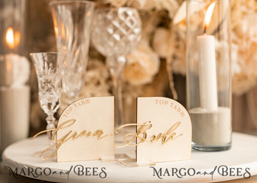 PLACE CARDS / TABLE CARDS Acrylic Gold Clear / Wood 3D Ivory Wedding Place Cards, Modern half arch Velvet Acrylic Place card with stand, Wedding seat gold Cards, Velvet Mirror gold Name Card, Editable Text