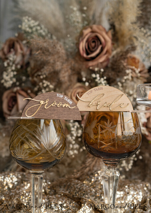 PLACE CARDS / TABLE CARDS Acrylic Gold Clear / Wood 3D Rustic Arch Place Card with Stand, modern wood Name Cards, Premium Arch Golden Seating Cards, Wooden Gold mirror Escort Cards, Boho Natural Place Cards