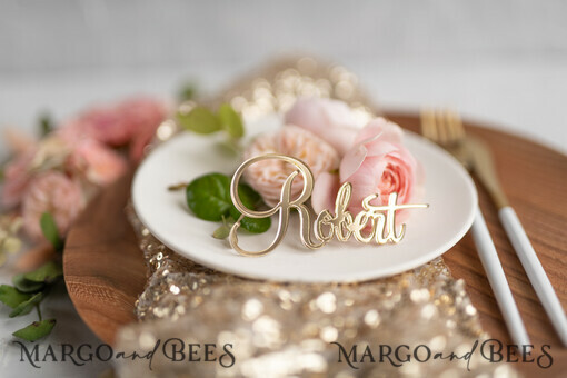 PLACE CARDS / TABLE CARDS Acrylic Gold Clear / Wood 3D Custom Elegant Gold Acrylic Place Card, Engraved Name Premium Luxury Seating Card, 3D Gold Acrylic Wedding Escort Cards, Luxury Gold Acryl Wedding Place Cards