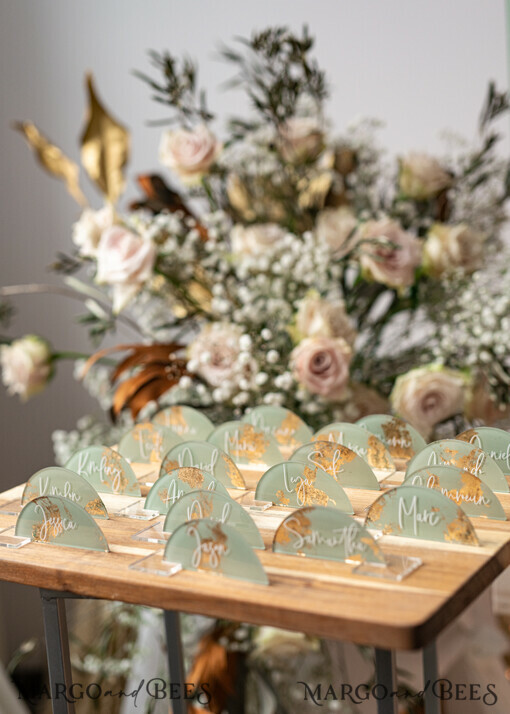 PLACE CARDS / TABLE CARDS Acrylic Gold Clear / Wood 3D Acrylic Arch Sage Green Flat Place Card with stand, Painted Acrylic & Gold Flat Place Card, Greenery Gold Plexi Flat Place Card, Garden Luxury Wedding Table Decor