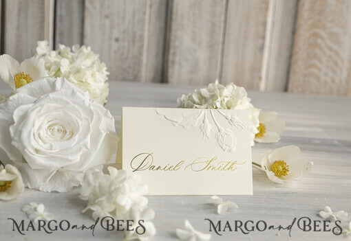 PLACE CARDS / TABLE CARDS Luxus Premium Glitzer/ Gold/ Silber/ Roségold Elegante geprägte Elfenbein-Hochzeitsplatzkarten, kleine Tischkarten mit goldfarbigem Rand, Zeltkarten, Empfangskarten, Namenskarten, Ecru-Tischnamenskarten, personalisierte Hochzeitsdeko, editierbarer Text