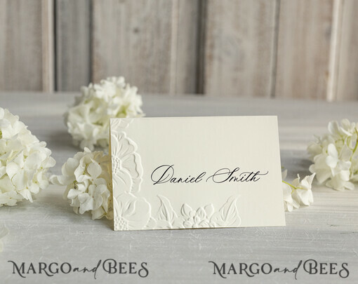 PLACE CARDS / TABLE CARDS Luxury Premium Glitter/ Gold/ Silver/ Rose Gold Elegant Embossed Ivory Wedding Place Cards, Small Table Cards, Tent Cards, Escort Cards, Name Cards, Ecru Table name cards, Personalized wedding decor, Editable Text