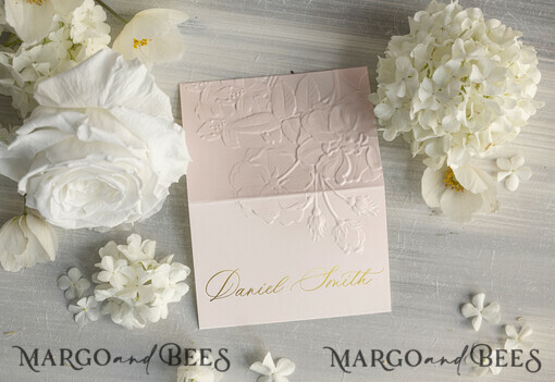 PLACE CARDS / TABLE CARDS Luxury Premium Glitter/ Gold/ Silver/ Rose Gold Elegant Embossed Blush Wedding Place Cards, Small Table Cards with Gold Foil Border, Tent Cards, Escort Cards, Name Cards, Ecru Table name cards, Personalized wedding decor, Editable Text