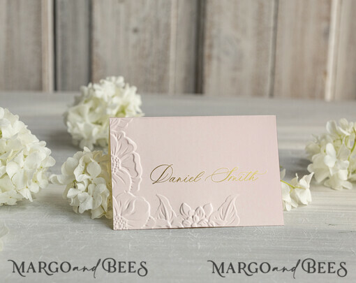 PLACE CARDS / TABLE CARDS Luxury Premium Glitter/ Gold/ Silver/ Rose Gold Elegant Embossed Blush Wedding Place Cards, Small Table Cards with Gold Foil Border, Tent Cards, Escort Cards, Name Cards, Ecru Table name cards, Personalized wedding decor, Editable Text