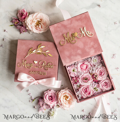 RING BEARER BOXES & PILLOWS Samtkästchen für den Trauungszeremonie Ringbox für die Hochzeitszeremonie 3 Ringe, Blush Pink Golden Samt Hochzeitsringbox für die Zeremonie, Glamour Hochzeitsringboxen für ihn und sie, Luxus Samt Ringbox doppelt, individuelle Farben.