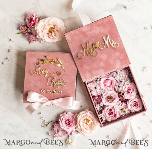 RING BEARER BOXES & PILLOWS Samtkästchen für den Trauungszeremonie Rosa Goldene Samt Hochzeitsringbox für die Zeremonie, Ringbox für die Hochzeitszeremonie 3 Ringe Samt, Boho Glam Hochzeitsringboxen für ihn und sie, Luxuriöse Samt Ringbox doppelte individuelle Farben