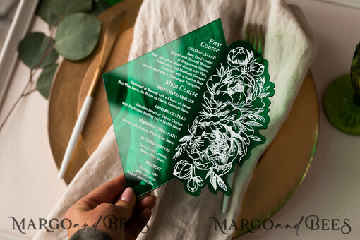 MENU & PROGRAMS glitter/ luxury premium Emerald Green Acryl Transparent Table Flat Menu, greenery Acrylic Menu, Green Plexi Table Menus, Luxury Wedding Table Decor, Wedding Signage Dinner Menu, sGA