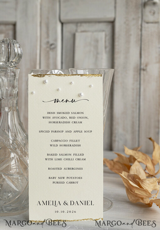 MENU & PROGRAMS glitter/ luxury premium Luxury Handmade Wedding Menu with Gold Foil & Pearls, Program Cards with Gold Foil Border, Personalized wedding decor, Editable Text
