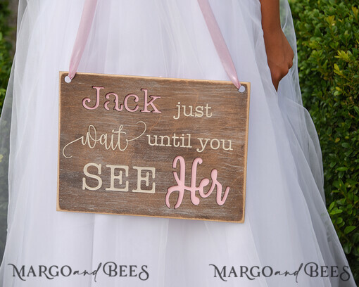 FLOWER GIRL / Page Boy SIGNS rustic Personalised wood wedding sign, Wooden Page boy sign, Wood Engraved flower girl sign, flower girl wedding day sign, rustic wedding decor for flower girl, daddy here comes mummy, here comes the bride  