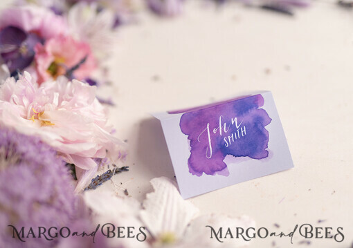 PLACE CARDS / TABLE CARDS calligraphy Elegant Watercolor Purple Wedding Place Card, Lilac Name Tags For Your Wedding Tables, Watercolor Design Wedding Place Cards, Romantic Name Tags, Editable Text