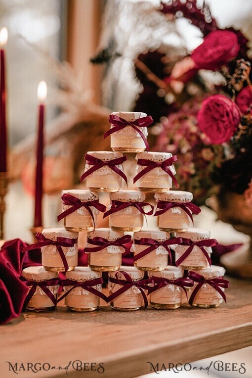 WEDDING FAVORS Wedding Favors Honey Jars Wedding favor Presonalized Honey Jars gold  