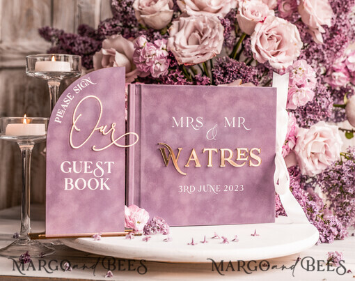 WEDDING GUEST BOOKS Instax Instant Photo Book Mauve Gold Acrylic Wedding Guest Book Personalised, Velvet Dusty Rose Instant Photo Book Boho Elegant Instax Wedding Photo Guestbook