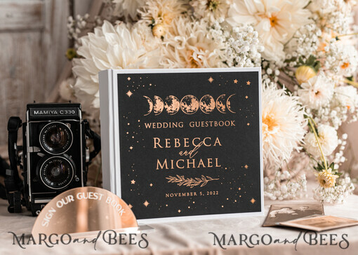 WEDDING GUEST BOOKS Instax Instant Photo Book Photoalbum Wedding Guest Book Personalised with arch mirror sign set, Black Gold Instant Photo Book Boho halloween Instax Wedding Photo Guestbook