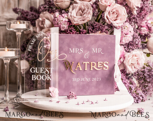 WEDDING GUEST BOOKS Instax Instant Photo Book Mauve Gold Acrylic Wedding Guest Book Personalised, Velvet Dusty Rose Instant Photo Book Boho Elegant Instax Wedding Photo Guestbook