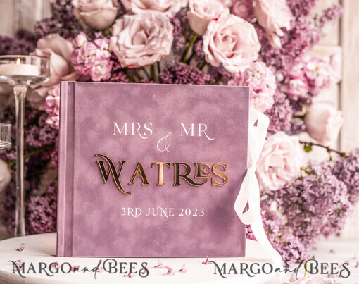 WEDDING GUEST BOOKS Instax Instant Photo Book Mauve Gold Acrylic Wedding Guest Book Personalised, Velvet Dusty Rose Instant Photo Book Boho Elegant Instax Wedding Photo Guestbook