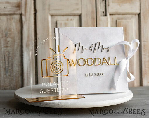 WEDDING GUEST BOOKS Instax Instant Photo Book Pure White Gold Acrylic Wedding Guest Book Personalised and sign set, Velvet white Instant Photo Book Boho Elegant Instax Wedding Photo Guestbook