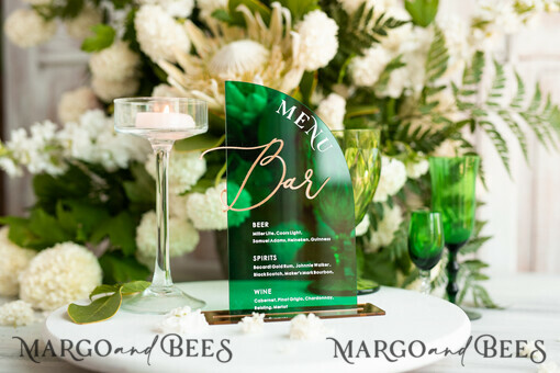 TABLE DECOR SIGNS Acrylic table decor Numbers Acrylic Half Arch Green Bar Menu, Transparent Acryl and gold Bar Menu, Greenery Gold Plexi Drink Bar Menu, Green Luxury Drink Bar Table Decor, Botanical Wedding