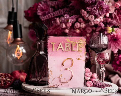 TABLE DECOR SIGNS Acrylic table decor Numbers Pale Pink Ombre Mauve Acrylic Table Numbers, Dusty Rose Acrylic & gold Sign, Gold Plum Plexi Table Numbers, Luxury Purple Wedding Table Decor, Wedding Signage Golden mirror table numbers