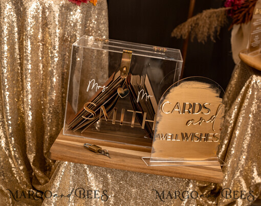 TABLE DECOR SIGNS Acrylic table decor Numbers Acrylic Arch cards and well wishes sign , Clear Acrylic and gold Sign, Gold Plexi card box sign, Luxury Wedding Table Decor, Wedding Signage Golden mirror cards