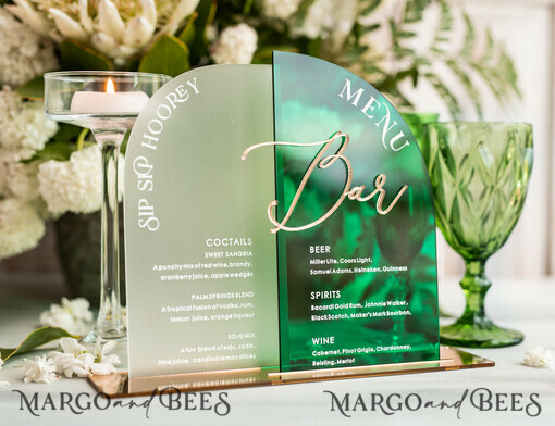 TABLE DECOR SIGNS Acrylic table decor Numbers Acrylic Arch Green Bar Menu, Emerald Green and gold Bar Menu, Green Acrylic Gold Plexi Drink Bar Menu, Luxury Wedding Drink Bar Table Decor, Wedding Sign