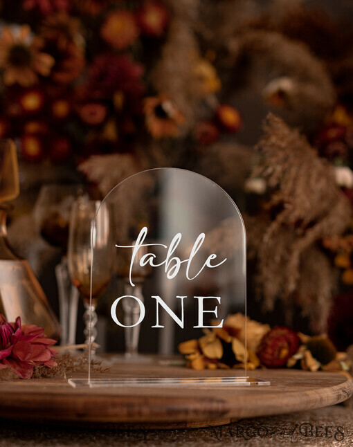 TABLE DECOR SIGNS Acrylic table decor Numbers Transparent Acrylic Arch Table Numbers, Simple Clear Acrylic Sign, Plexi Table Numbers With Stand, Luxury Wedding Table Decor, Wedding Signage Table Numbers