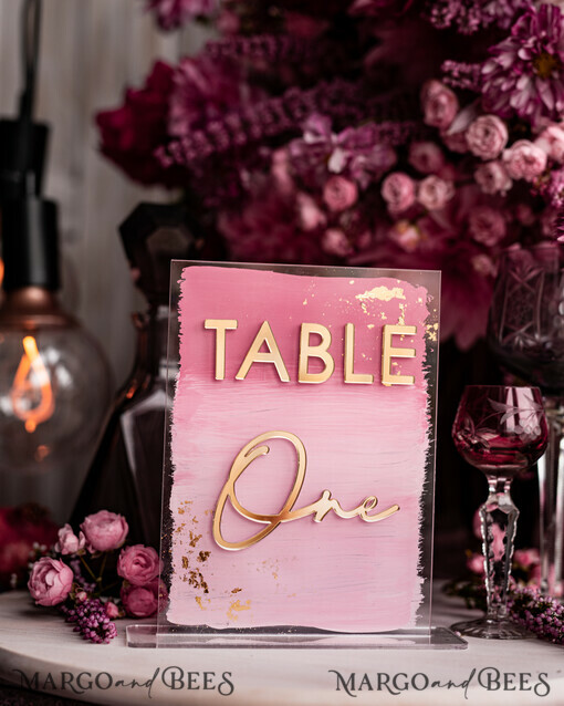 TABLE DECOR SIGNS Acrylic table decor Numbers Pale Pink Ombre Mauve Acrylic Table Numbers, Dusty Rose Acrylic & gold Sign, Golden Plum Plexi Table Numbers, Luxury Purple Wedding Table Decor, Wedding Signage