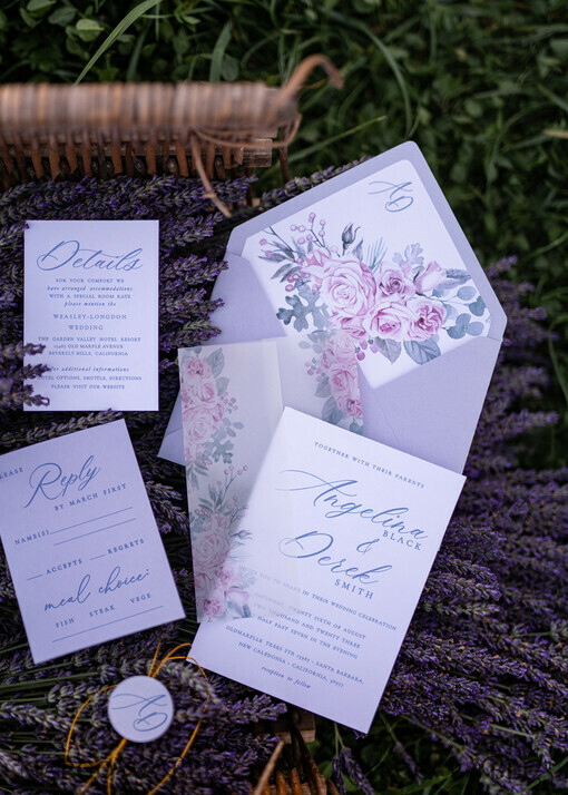 WEDDING INVITATIONS Personalised Lilac Berry Ivory & Grey PK 10 